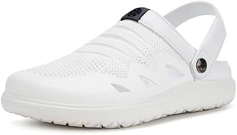 Eagsouni Arch Support Clogs for Women Men Garden Shoes Summer Slippers Mules Casual Beach Sandals Slip On Shoes Anti-Slip w Adjustable Back Strap White,7.5 Women/6 Men
